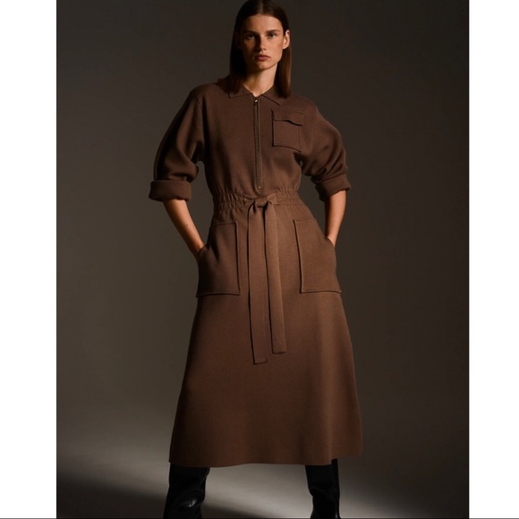 Zara Dresses Nwt Zara Mink Brown Knit Dress With Zip And Tie Poshmark
